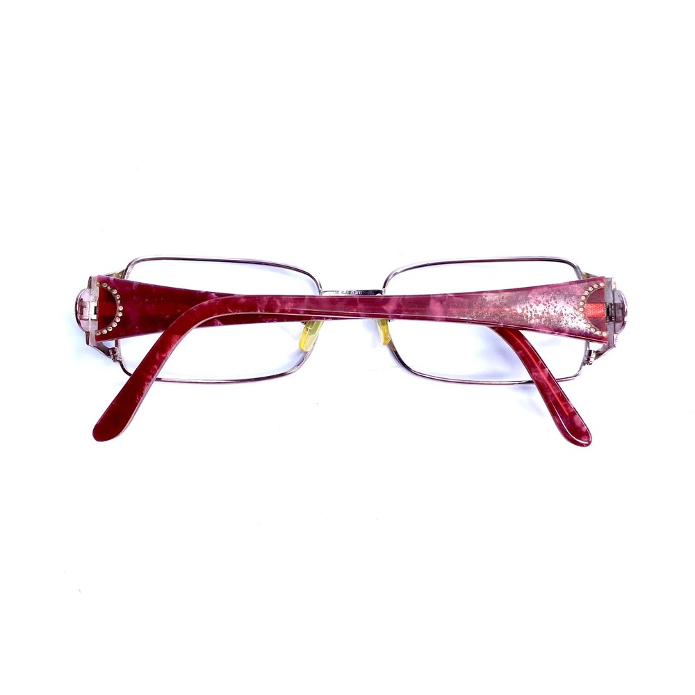 Versace Silver Rectangular Glasses Red Medusa Temples Italy MOD 1142B 51 16 135 - Picture 5 of 8